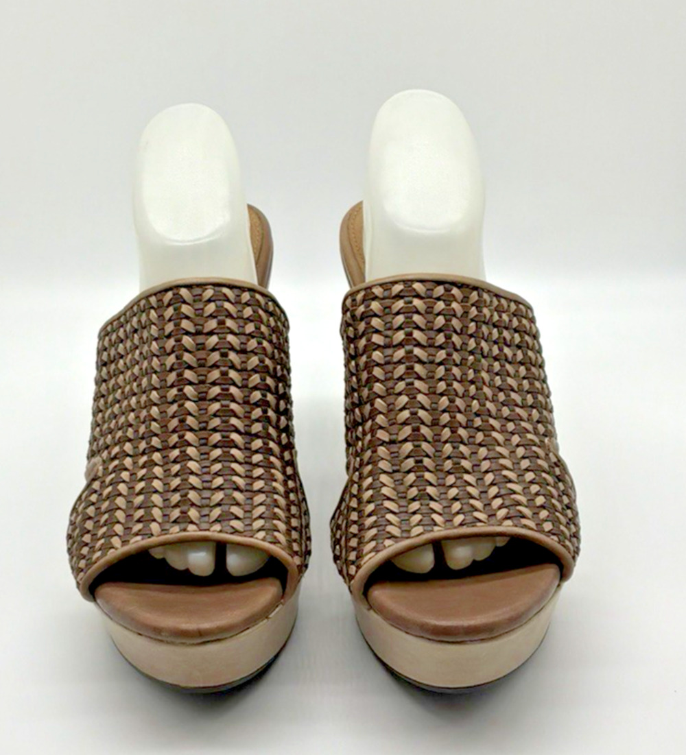 Ugg 1002926 Doha Women's Brown Leather Wedge Platform Woven Sandals Size USA 12